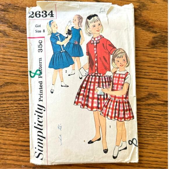 Vintage 1950s Simplicity 2634 Sewing Pattern Size 8 Jumper Top Dress COMPLETE - Picture 1 of 2